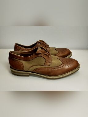 Studio INK~MEN'S LEATHER/Canvas TEXTILE Two-Tone Brown Wingtip Shoes Size: 13